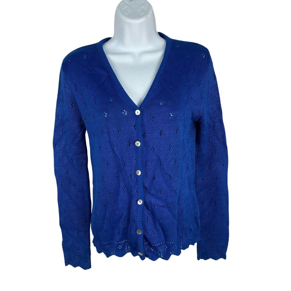 John Roberts Blue Cotton & Rayon Womens Cardigan Sweater Size 4